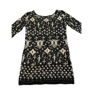 Free People Fair Isle Sweater Dress XS Black Cream Chunky Knit Nordic Tunic